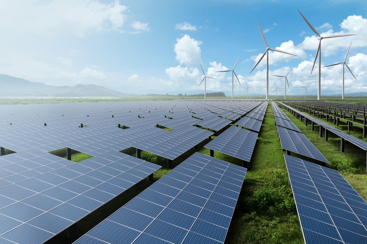 Solar and wind farm representing sustainable energy future