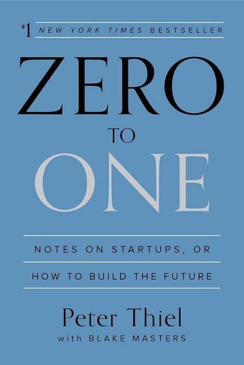 Book cover for Zero to One by Peter Thiel and Blake Masters, a #1 New York Times Bestseller about startups and building the future